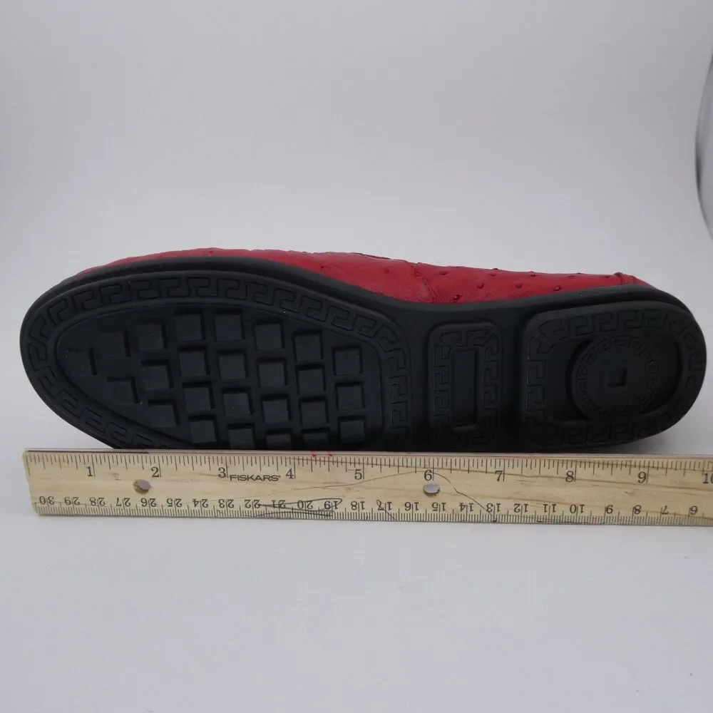 Men’s Red Genuine Ostrich Leather Driving Loafers Moccasins 250 mm / US 7 / EU40